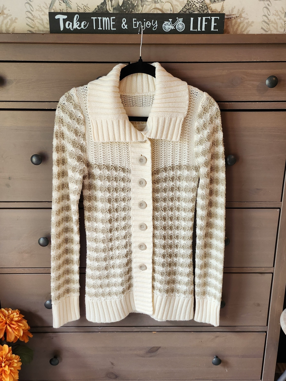 Cream Knit Button-Up Women’s Sweater Cardigan by Arizona Jean Company